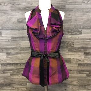 Baby Phat Purple Square Pint Black Satin Belt Top